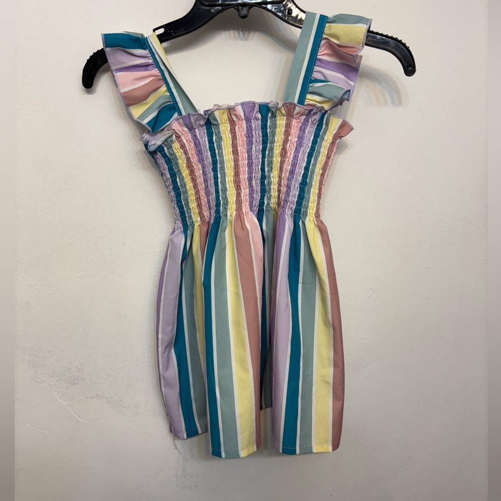 SHEIN Kids Pastel Rainbow Smocked Ruffle Strap Sundress Kid Girls Size 5 NWOT